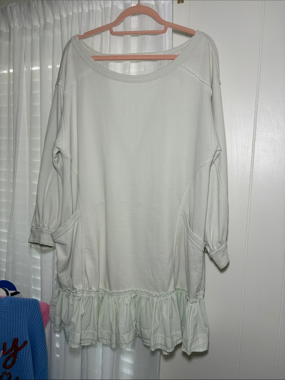 Anthropologie light sage green ruffle-hem dress